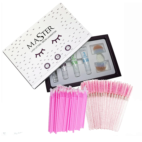 Kit Lash Lifting Brown Lamination Master Escovinha e Micropore Brinde Gel 100ml