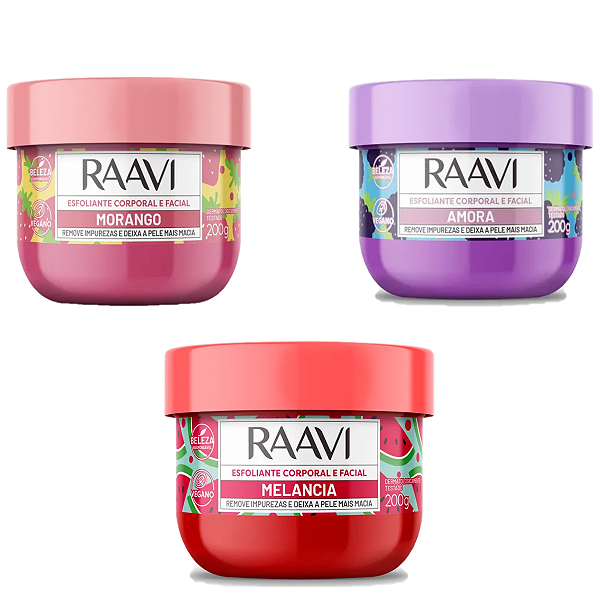 Kit 3 Esfoliantes Corporal Facial Raavi