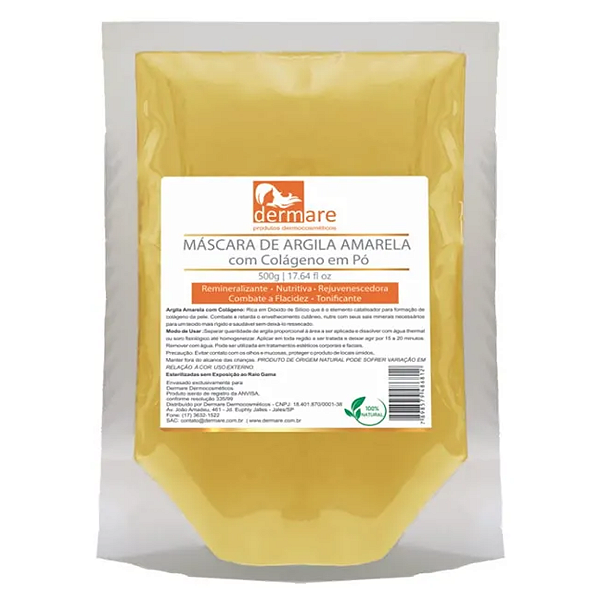 Máscara De Argila Amarela Colágeno Pó 500g Dermare