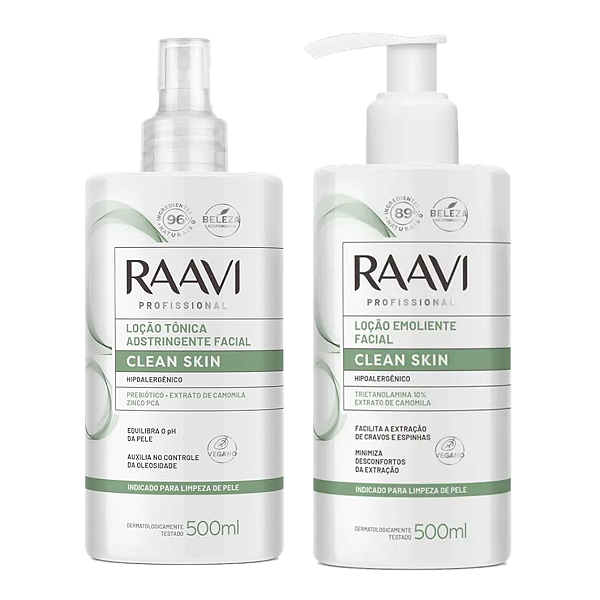 Kit Loção Tônica Loção Emoliente Hipoalergênico 500ml Raavi