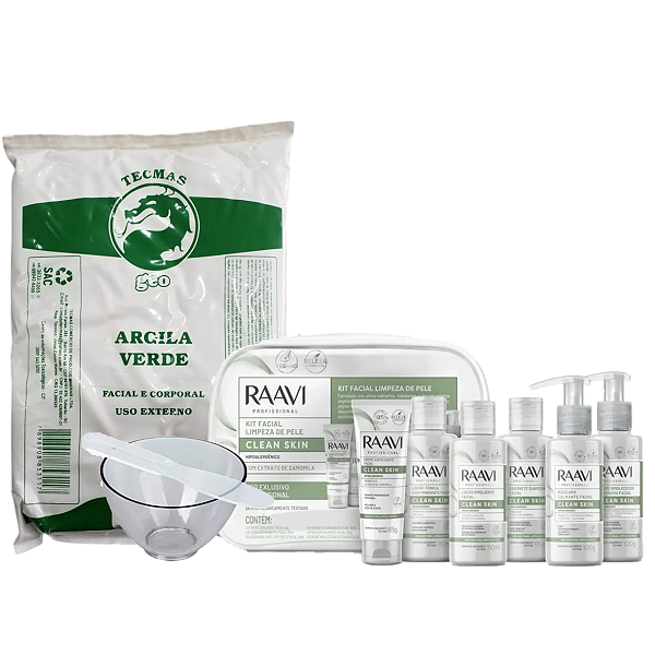 Kit Limpeza de Pele Raavi Argila Verde Brinde Cubeta