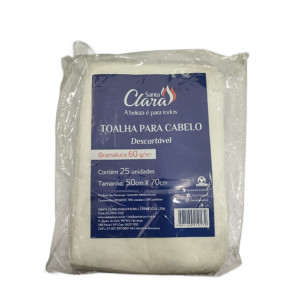 Toalha Cabelo Descartável Gramatura 60g 25uni 50cmx70cm