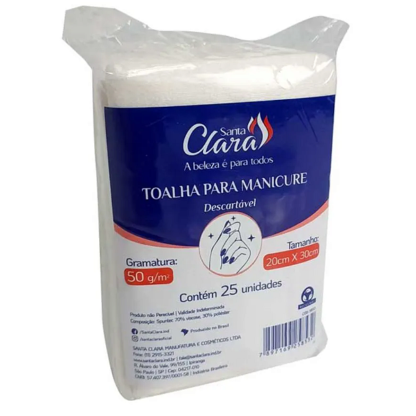 Toalha Para Manicure Gr 50g 20cmx30cm 25uni Santa Clara