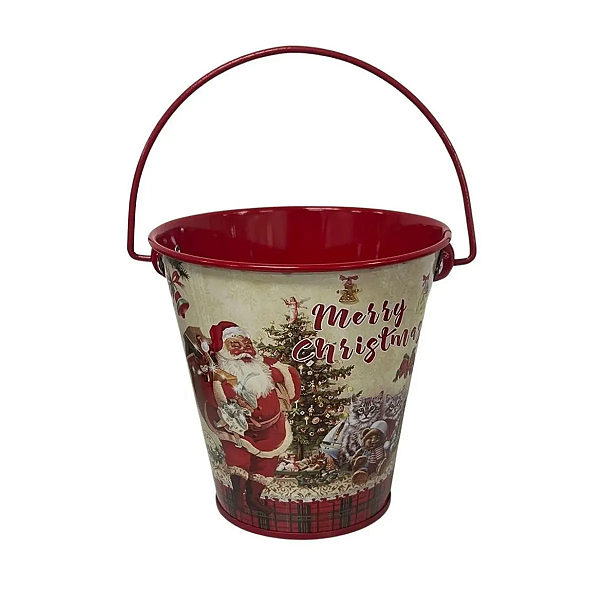 Balde Metal Decorativo Merry Christmas 11,5x11cm