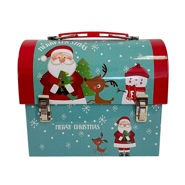 Lata de Metal de Natal Caixa Maleta Cofre 13x17x8cm