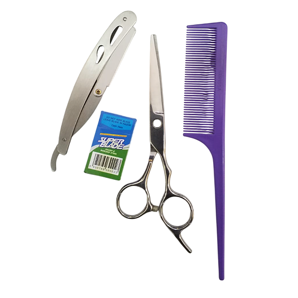 Kit Barbeiro Tesoura Navalhete Lamina Pente Completo