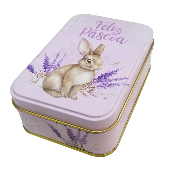 Lata Metal Retangular Páscoa Coelho 11,5cm
