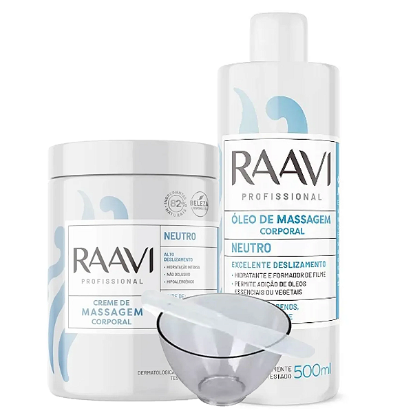 Creme Neutro Óleo De Massagem Brinde Cubeta Espátula Raavi