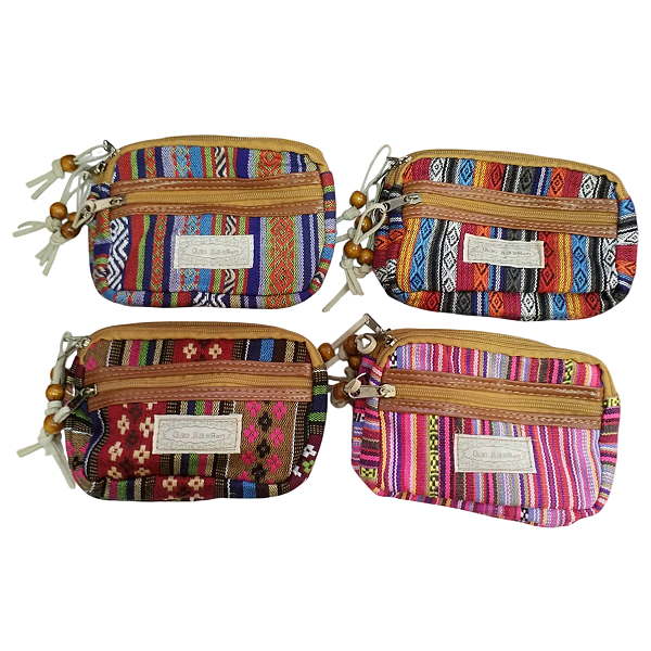 Carteira Pequena Tecido Colorido Estilo Peruana 3 Repartições
