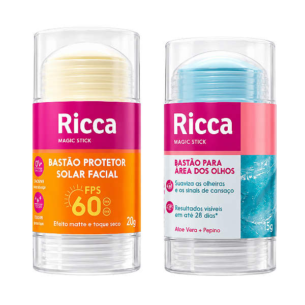 Kit Ricca Bastão Protetor Facial FPS 60 e Área Dos Olhos