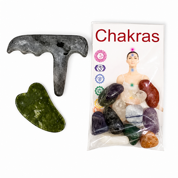Kit Massagem Pedras Reflexologia Chakras Facial e Corporal