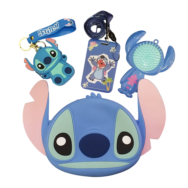 Kit Stitch Bolsa Gigante Chaveiro Escova Infantil