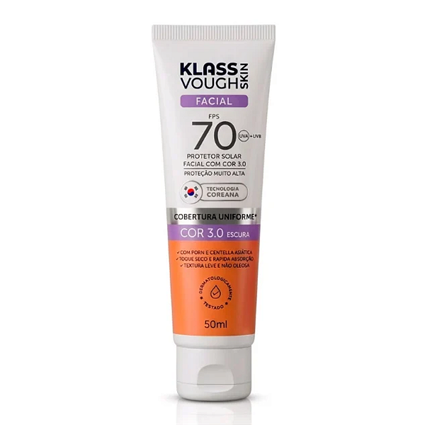 Protetor Solar Facial com Cor FPS 70 50ml Klass Vough Skin
