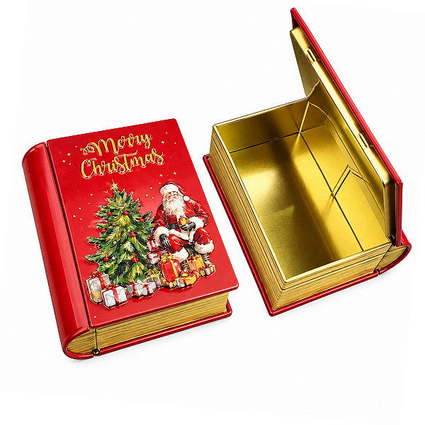 Lata de Natal Papai Noel Formato Livro Metálica 10x12cm