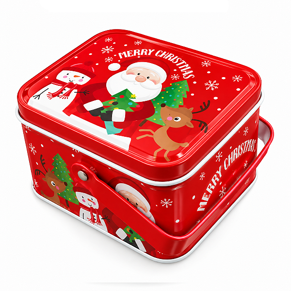 Lata Decorativa de Natal Alça e Tampa 11x8x6cm
