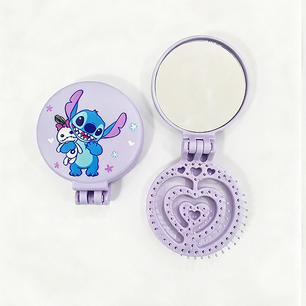 Escova Cabelo Portátil com Espelho Stitch