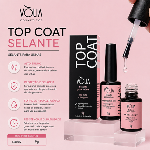 TOP COAT CLEAR VOLIA 9G ALTO BRILHO HIPOALERGENICO