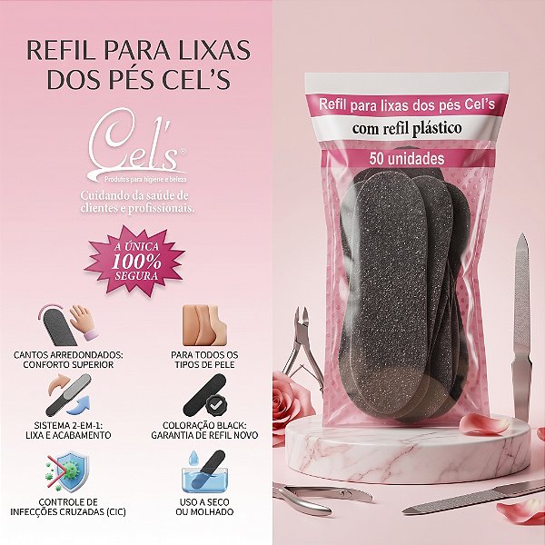 REFIL DE LIXA DESCARTAVEL PARA PES COM REFIL PLASTICO C/50 CELS