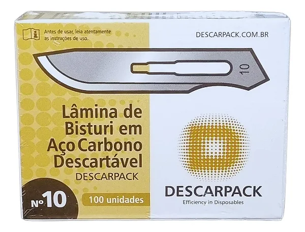 LÂMINA DE BISTURI EM AÇO CARBONO ESTÉRIL CX C/1O0 DESCARPACK