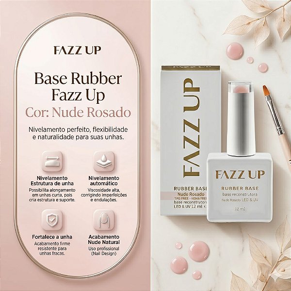 BASE RUBBER RECONSTRUTORA NUDE ROSADO FAZZ UP 12ML