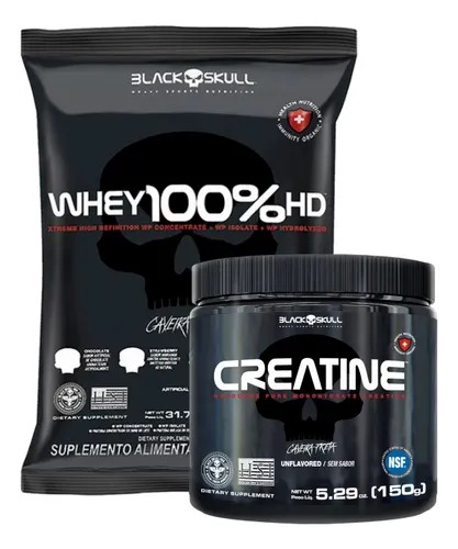 COMBO BLACK SKULL  WHEY 100% BLACK SKULL 900G + CREATINA BLACK SKULL 300G)