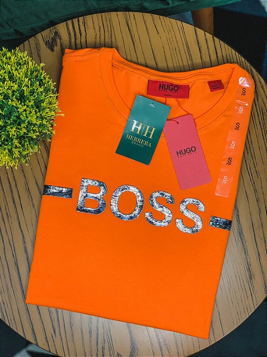 Camiseta Basic Laranja Emborrachado Holográfico