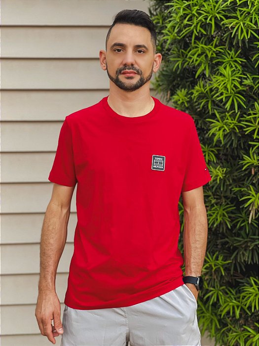 Camiseta Slim Fit Flag Lateral Vermelho Red