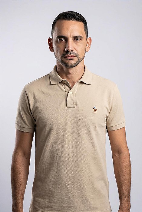 Camisa Polo Ralph Lauren Masculina Custom Fit Ocre Pony Colorido