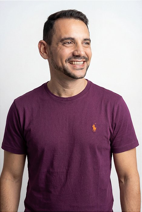 Camiseta Ralph Lauren Masculina Custom Slim Fit Malbec Pony Laranja