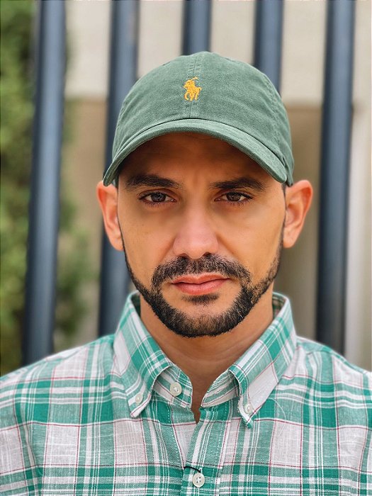 Boné Ralph Lauren Classic Verde Musgo Pony Laranja