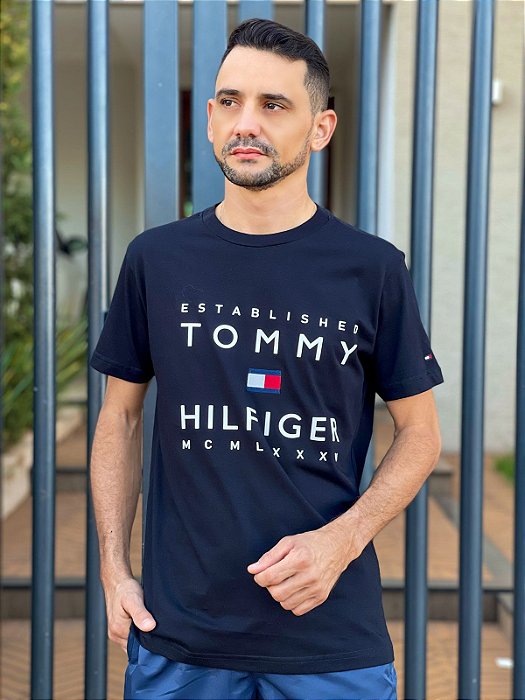 Camiseta Tommy Hilfiger Slim Fit Established 1985 Preta