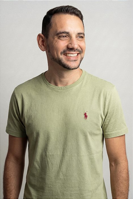 Camiseta Ralph Lauren Masculina Custom Slim Fit Verde Malva Pony Vinho