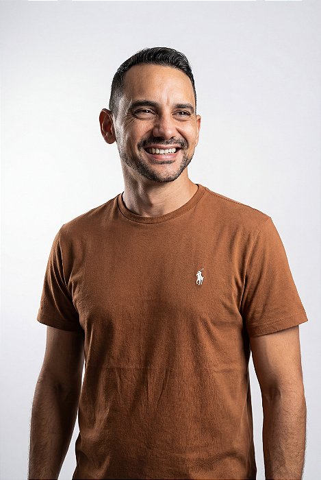 Camiseta Ralph Lauren Masculina Custom Slim Fit Marrom Couro Pony Gelo