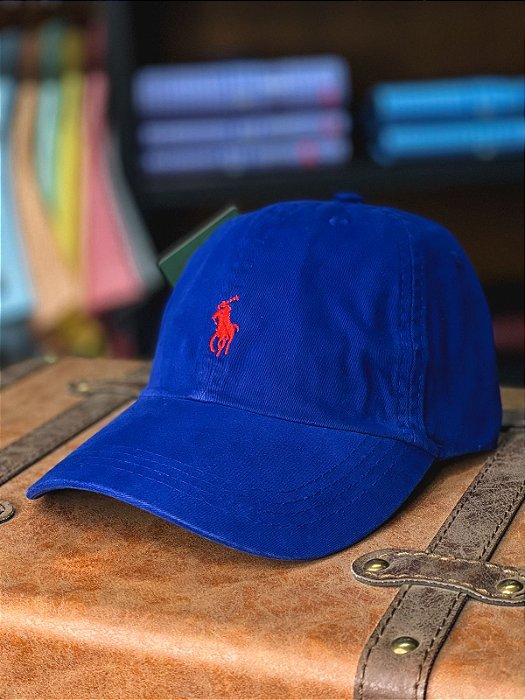 Boné Ralph Lauren Classic Azul Bic Pony Vermelho