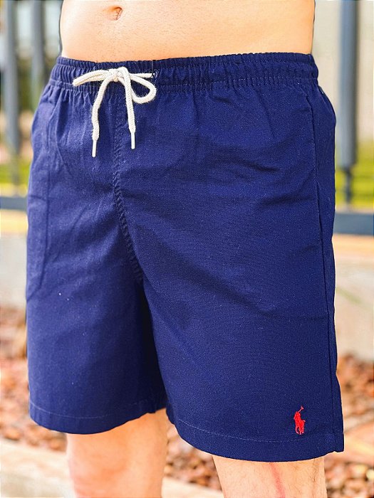 Shorts Ralph Lauren Linho Azul Marinho Pony Vermelho