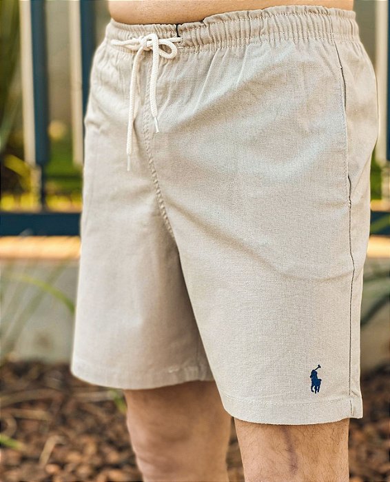 Shorts Ralph Lauren Linho Bege Pony Azul Noite