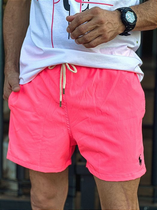 Shorts Beach Ralph Lauren Rosa Neon Pony Preto