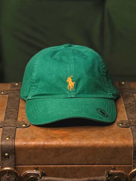 Boné Ralph Lauren Classic Verde Persa Pony Laranja