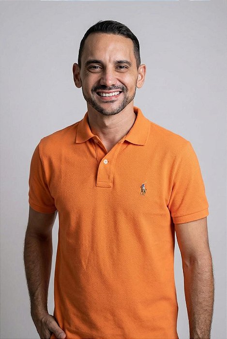 Camisa Polo Ralph Lauren Masculina Custom Fit Laranja Pony Colorido