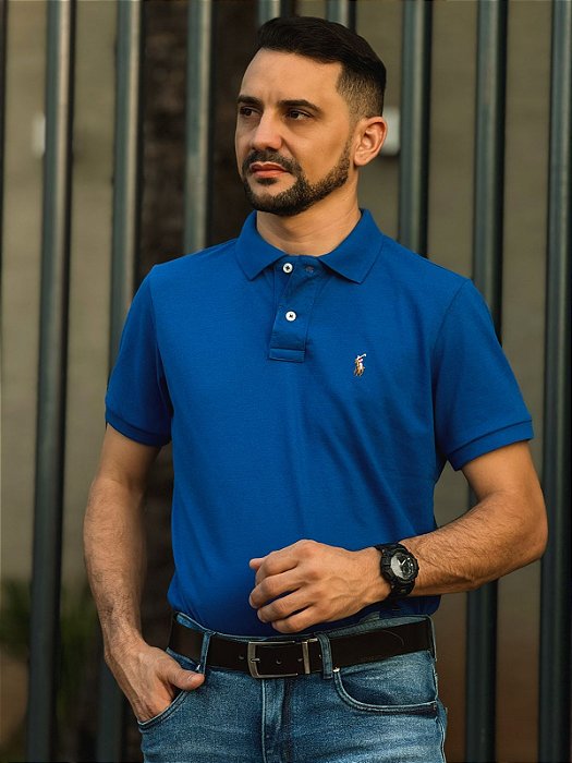 Camisa Polo Ralph Lauren Masculina Custom Fit Azul Royal Pony Colorido