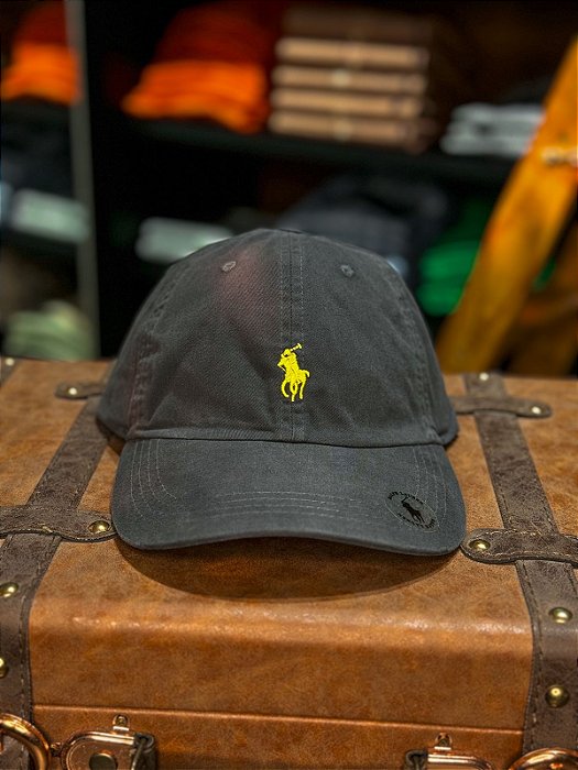 Boné Ralph Lauren Classic Cinza Chumbo Pony Amarelo