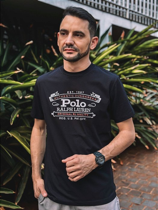 Camiseta Polo Ralph Lauren Preta Slim Fit Bordado Original RL Quality