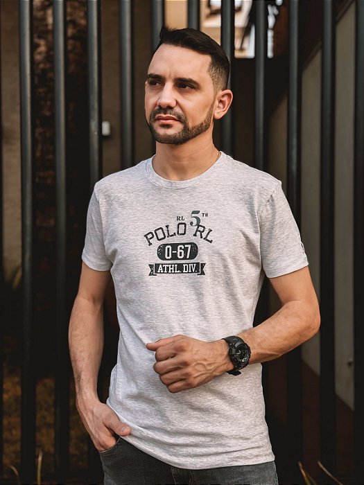 Camiseta Ralph Lauren Oversized Cinza Estampa Clássica Polo RL 0-67