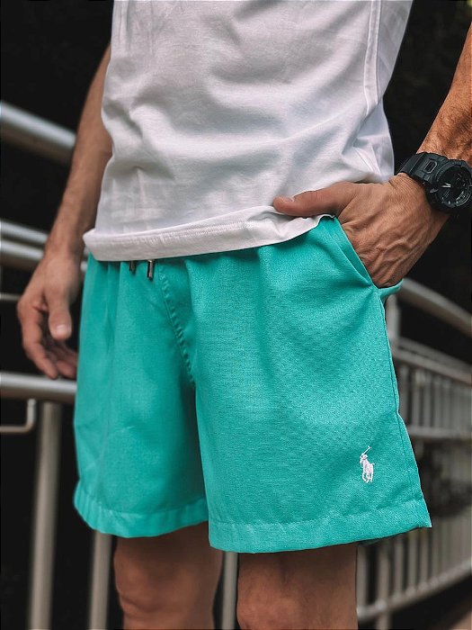 Shorts Ralph Lauren Linho Verde Água Pony Branco