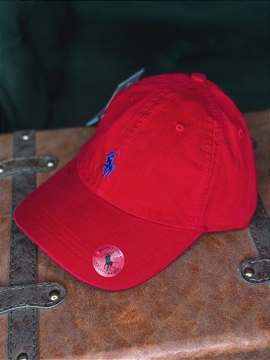 Boné Ralph Lauren Classic Vermelho Pony Azul Bic