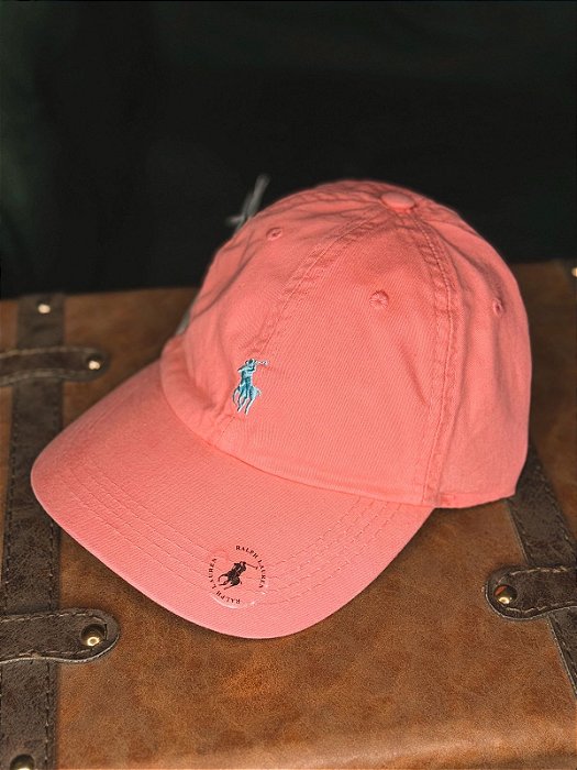 Boné Ralph Lauren Classic Rosa Pêssego Pony Azul Bebê