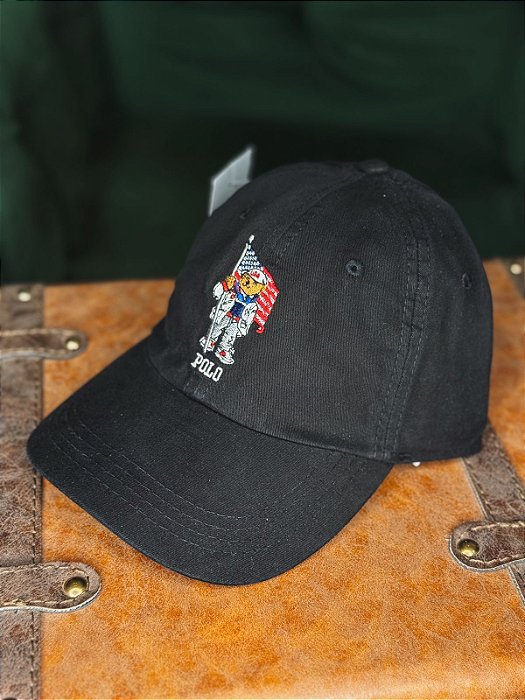 Boné Ralph Lauren Polo Bear Bandeira Americana Preto