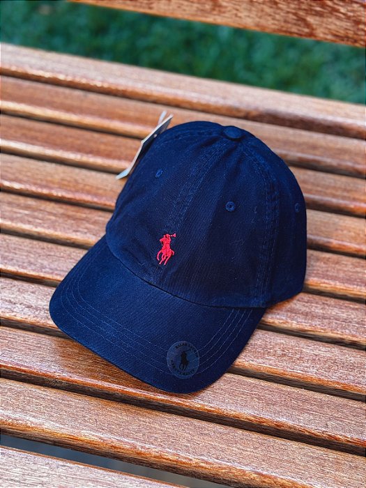Boné Ralph Lauren Classic Azul Marinho Pony Vermelho