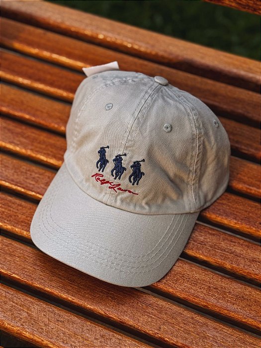 Boné Ralph Lauren 3 Ponys Cinza Claro