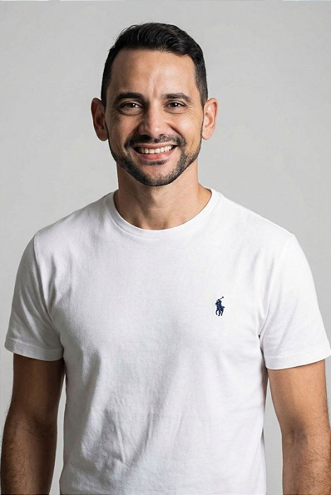 Camiseta Ralph Lauren Masculina Custom Slim Fit Branca Pony Azul Bic